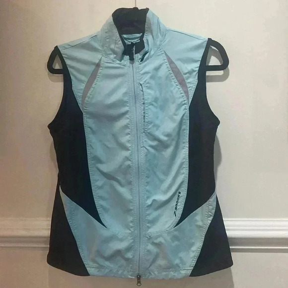 BROOKS Running Blue & Black Sleeveless Vest Full Zip Sz  Medium Reflective - Picture 2 of 7